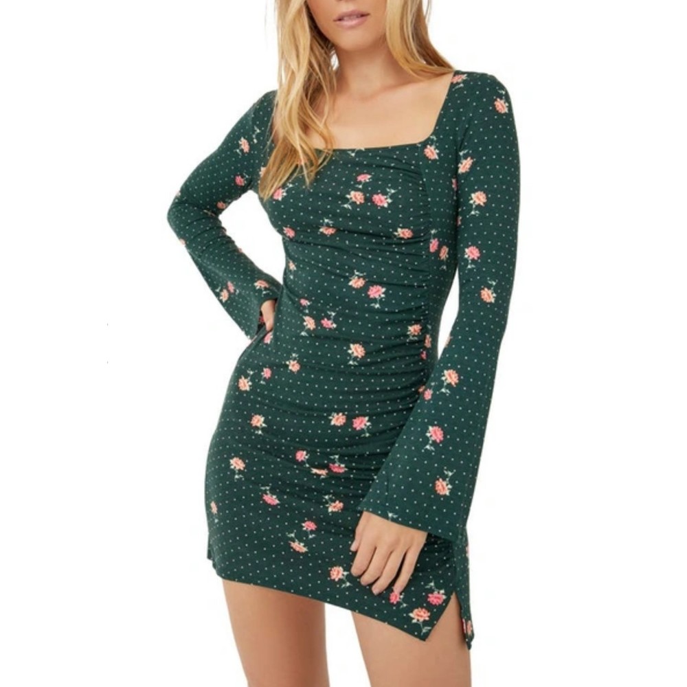 NWT FREE PEOPLE Celia Floral Mini Dress Combo in Emerald Jewel Green Fall Sz Med